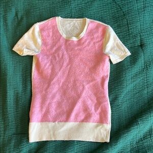Casual Pink and White Short Sleeve Tee with Textured Contrast